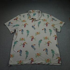 Chubbies Polo Shirt Mens XL Gray Parrot Tropical Short Sleeve Stretch Casual